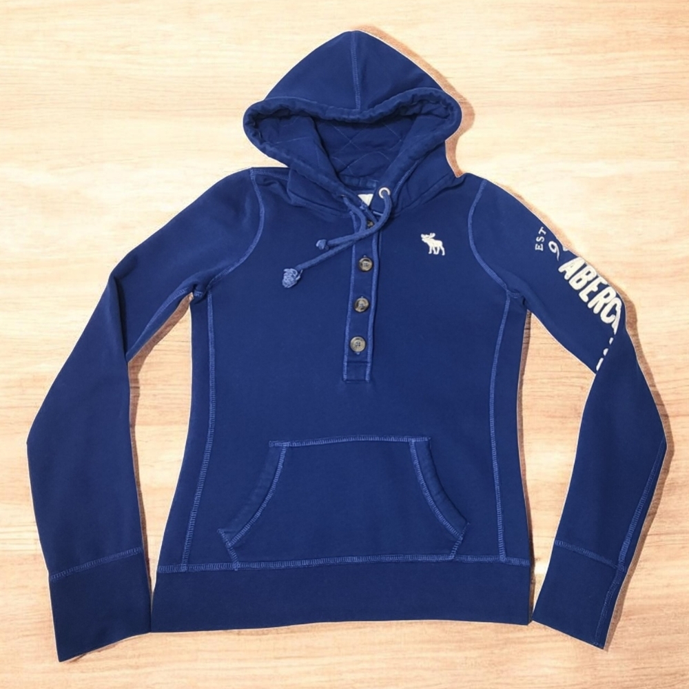 Abercrombie & Fitch Y2K Style Women’s Blue Hoodie Button Pullover